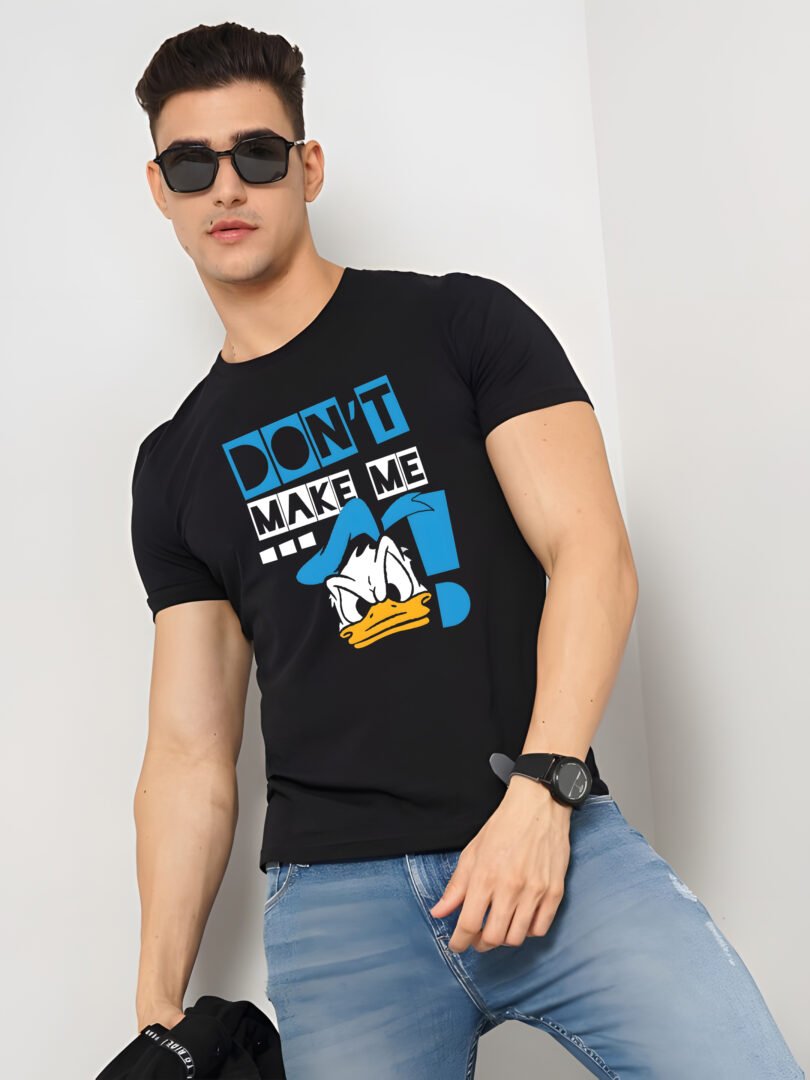 Black Graphic Print Cotton Regular T-Shirt for Men Casual Wear by Just Casual