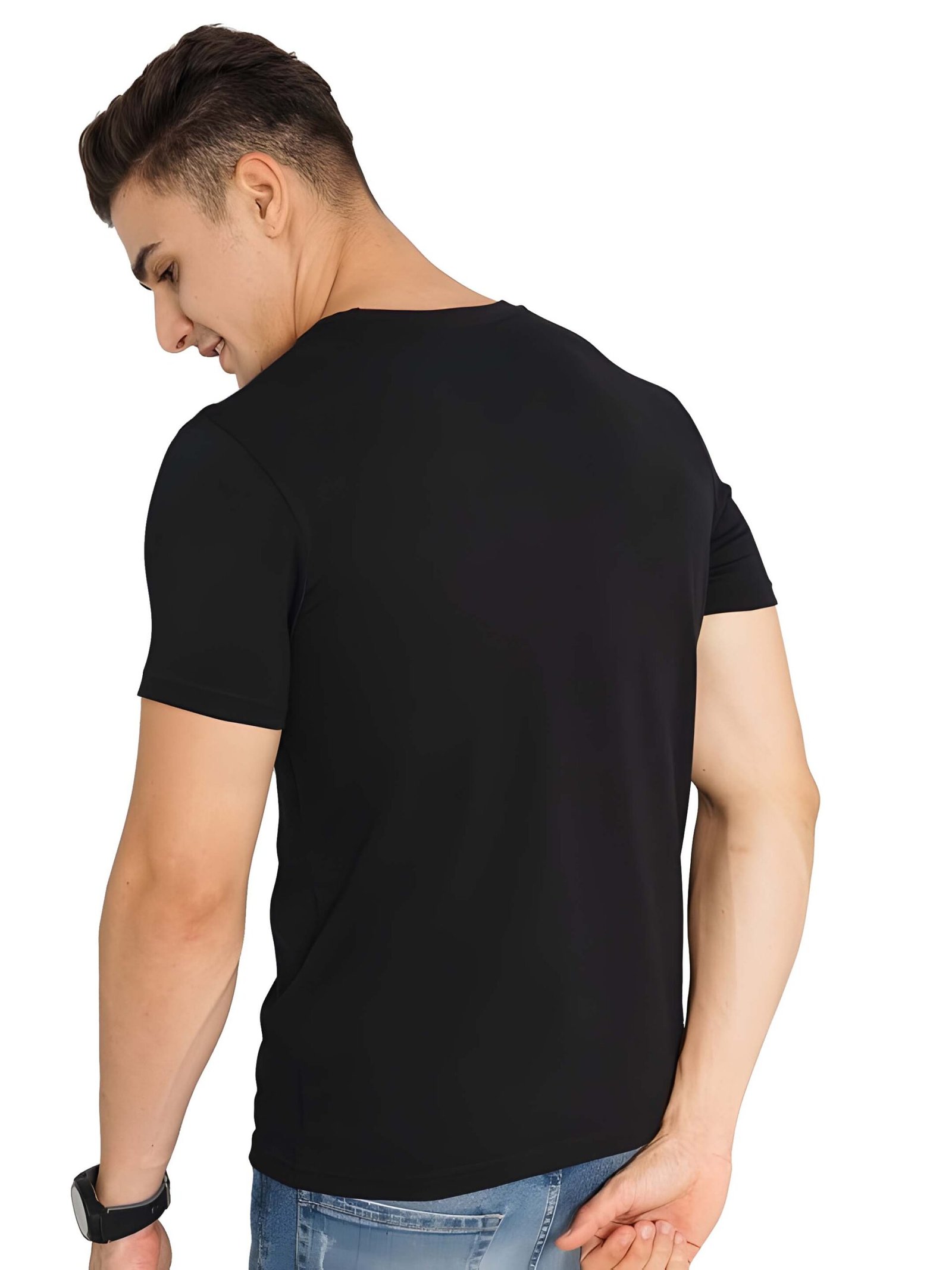 Black Graphic Print Cotton Regular T-Shirt for Men Casual Wear by Just Casual - Image 5