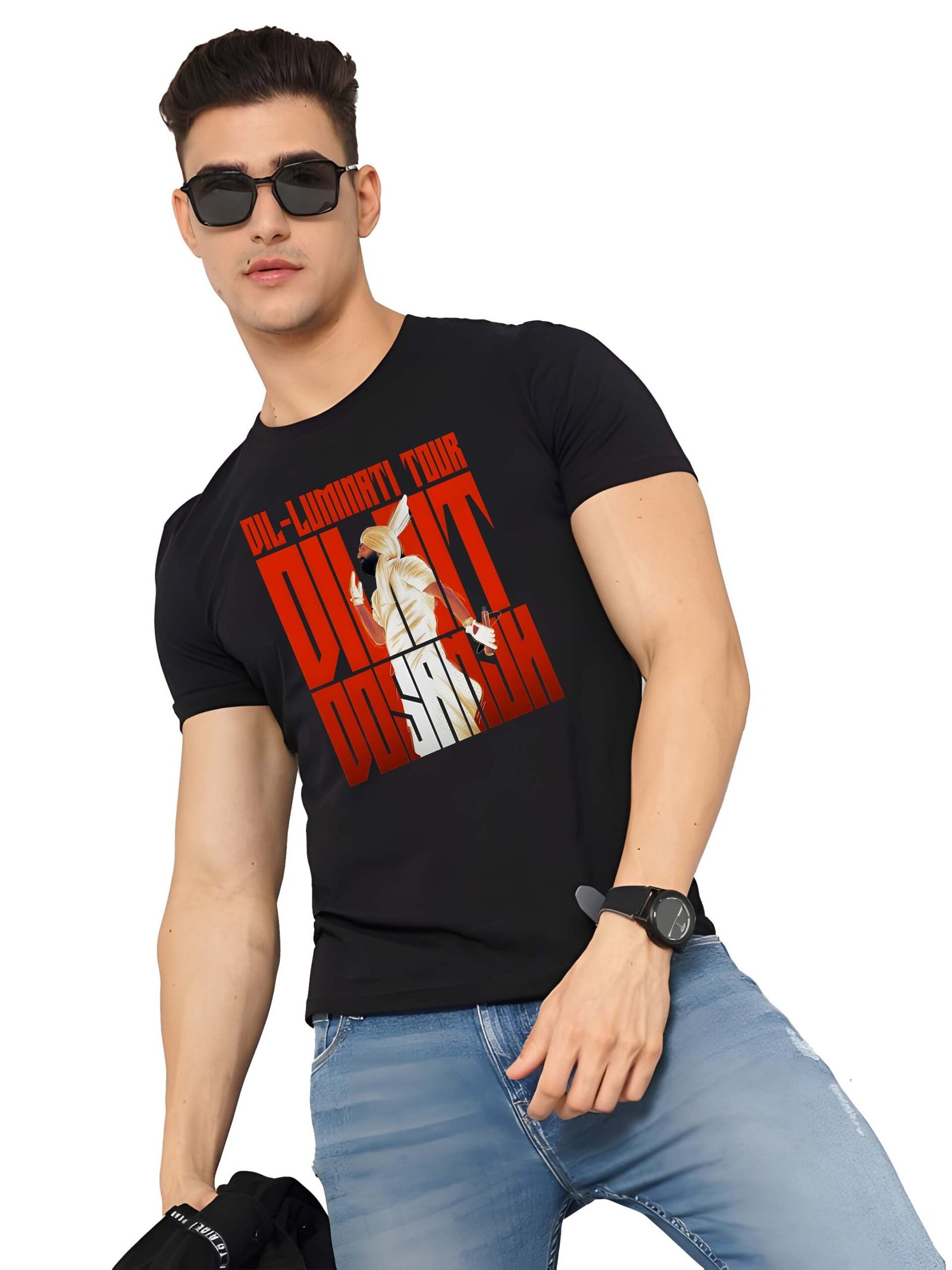 Black Graphic Print Cotton Regular T-Shirt for Men Casual Wear by Just Casual
