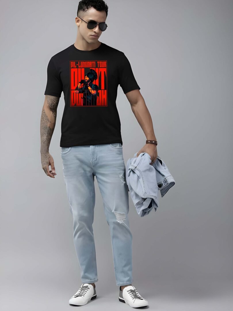 Black Graphic Print Cotton Regular T-Shirt for Men Casual Wear by Just Casual