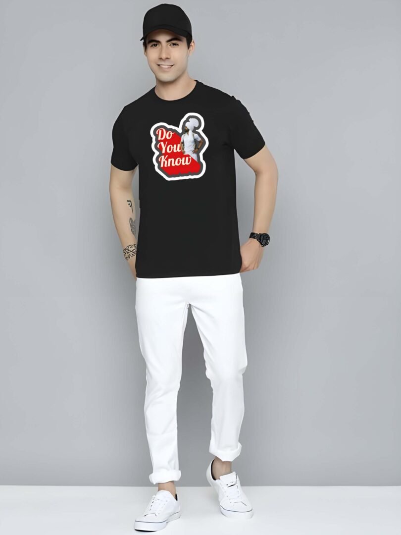 Black Graphic Print Cotton Regular T-Shirt for Men Casual Wear by Just Casual