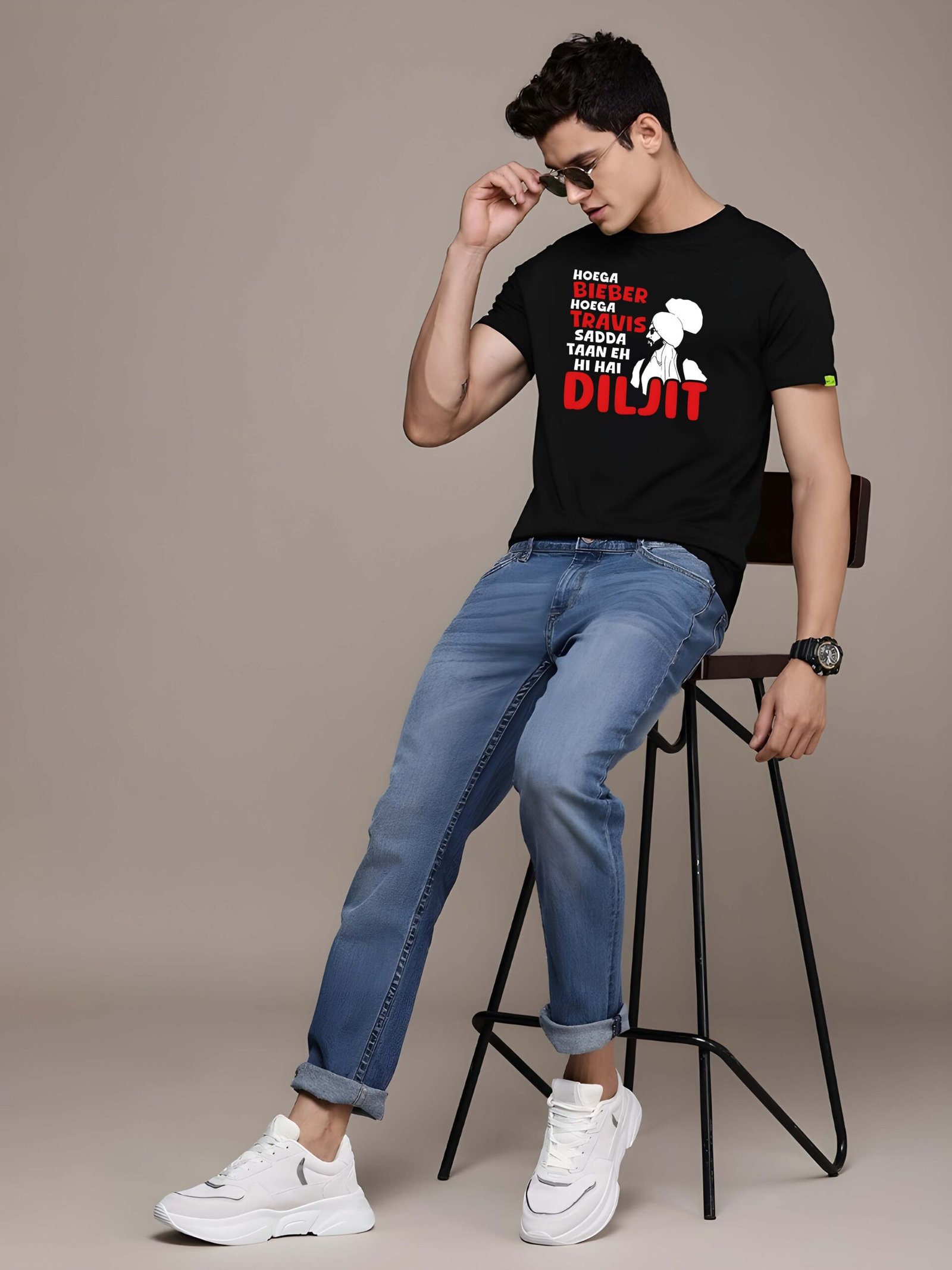 Black Graphic Print Cotton Regular T-Shirt for Men Casual Wear by Just Casual