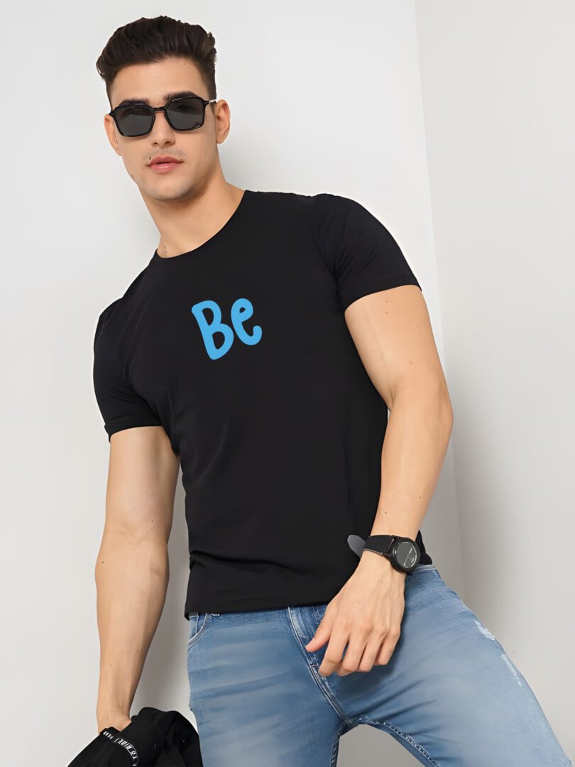 Black Graphic Print Cotton Regular T-Shirt for Men Casual Wear by Just Casual